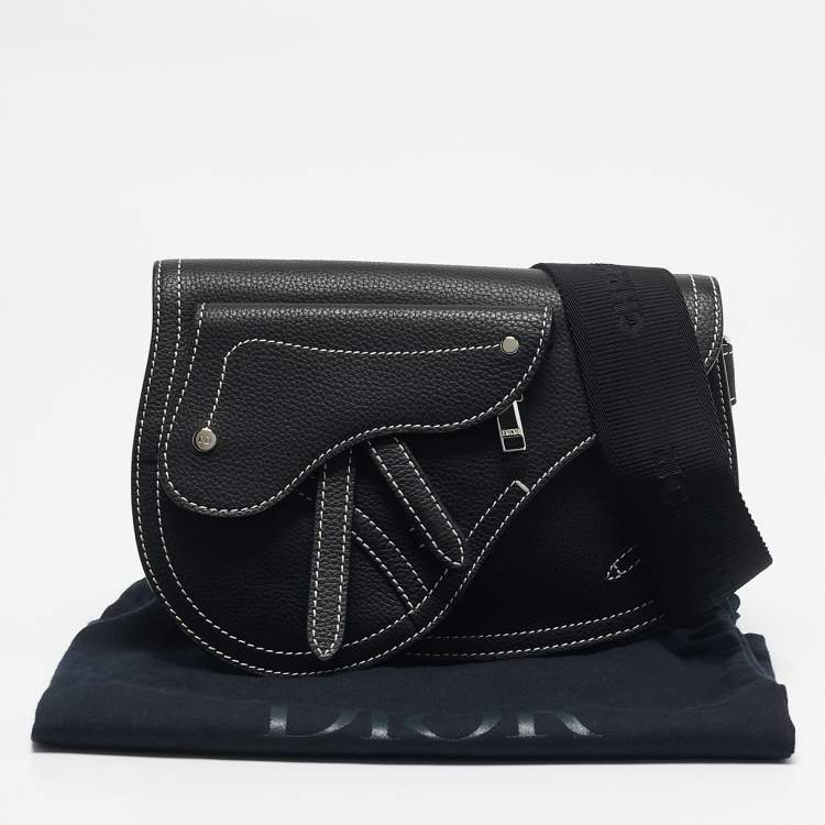 Pre Owned Dior x KAWS Black Leather Saddle Pouch