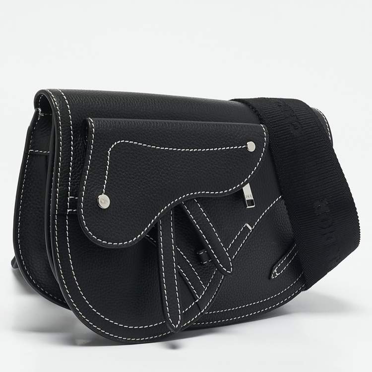 Pre Owned Dior x KAWS Black Leather Saddle Pouch