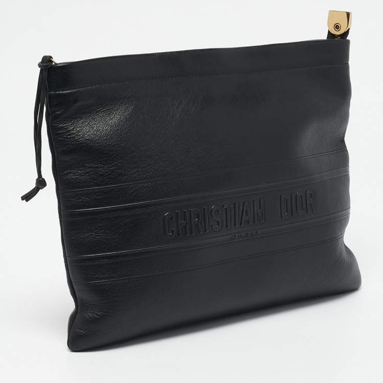 Pre Owned Dior Black Leather Medium Dior Stripe Pouch