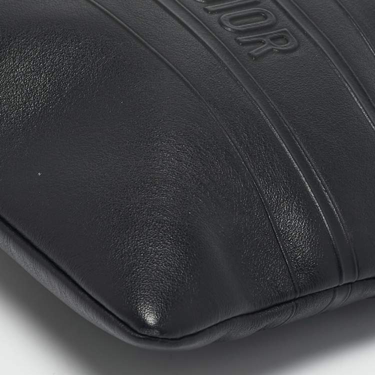 Pre Owned Dior Black Leather Medium Dior Stripe Pouch