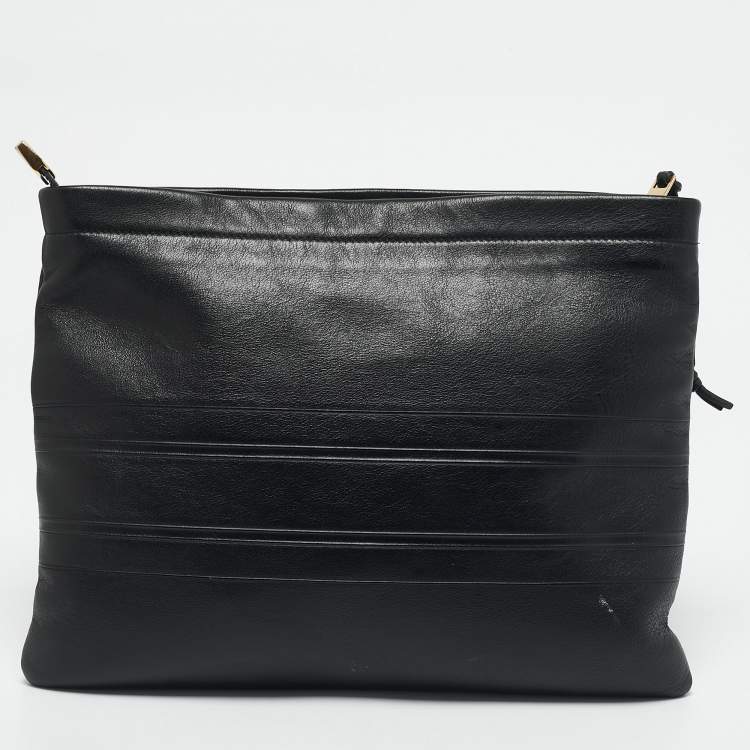 Pre Owned Dior Black Leather Medium Dior Stripe Pouch