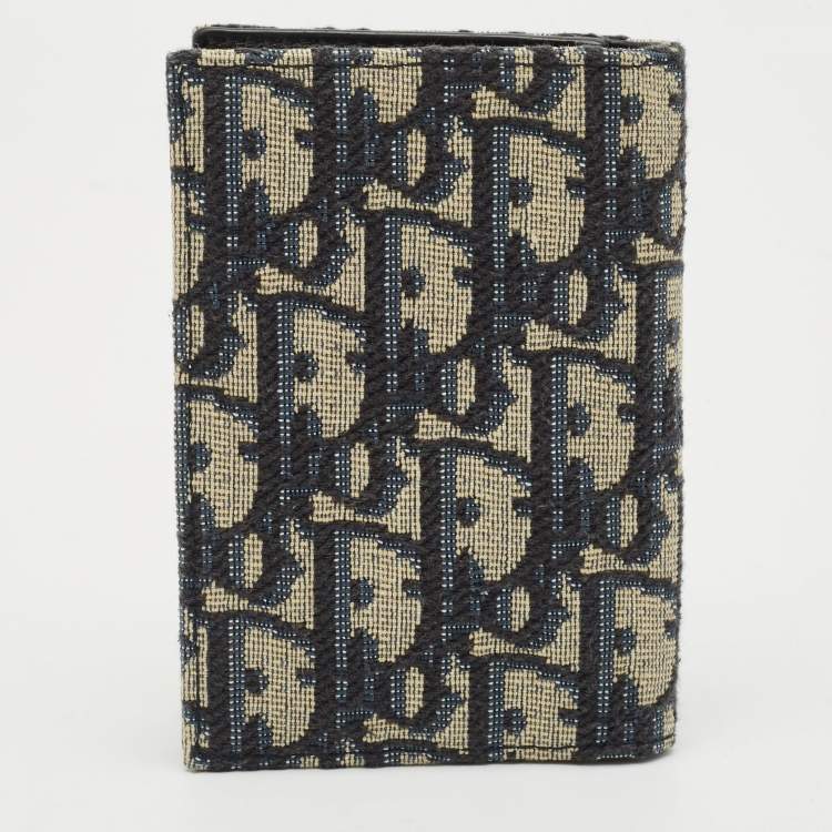 Pre Owned Dior Navy Blue Oblique Canvas Vertical Bifold Wallet
