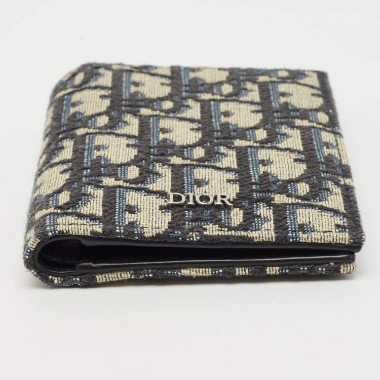 Pre Owned Dior Navy Blue Oblique Canvas Vertical Bifold Wallet