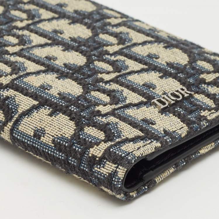 Pre Owned Dior Navy Blue Oblique Canvas Vertical Bifold Wallet