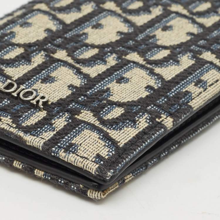 Pre Owned Dior Navy Blue Oblique Canvas Vertical Bifold Wallet