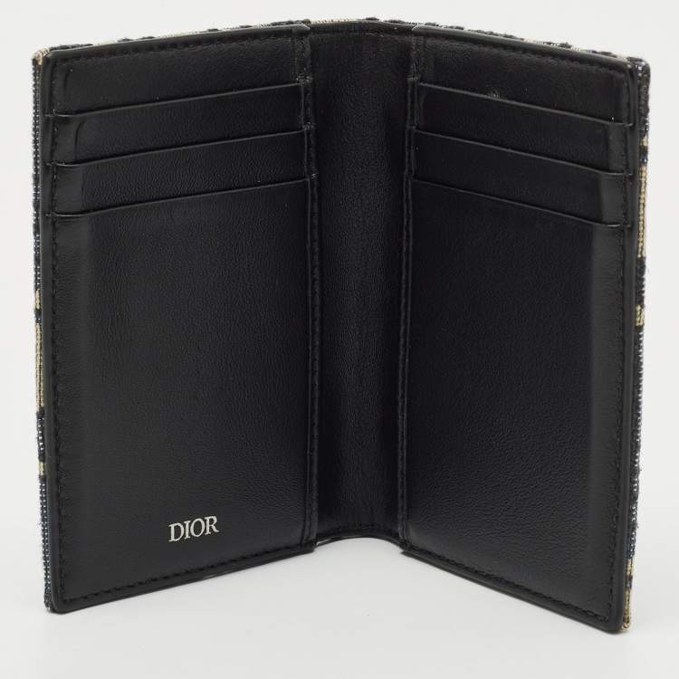 Pre Owned Dior Navy Blue Oblique Canvas Vertical Bifold Wallet