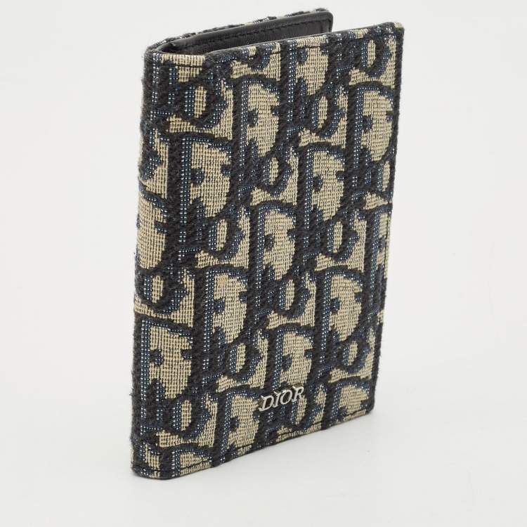 Pre Owned Dior Navy Blue Oblique Canvas Vertical Bifold Wallet