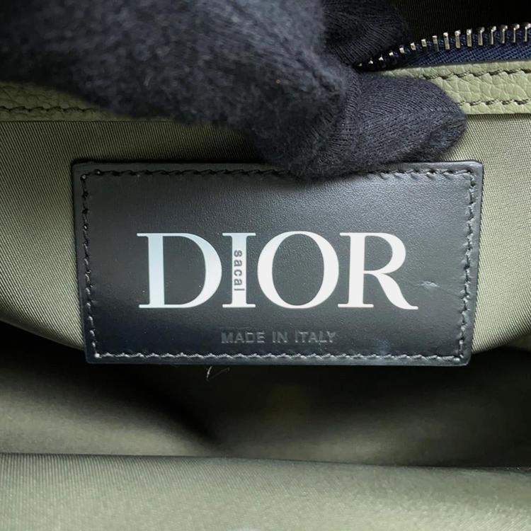 Pre Owned Dior Khaki Black Nylon Leather Sacai Saddle Tote Bag