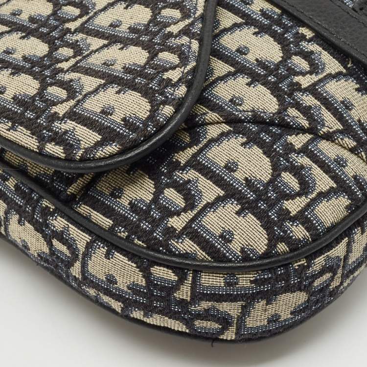 Pre Owned Dior Black/Navy Blue Oblique Canvas and Leather Saddle Crossbody Bag