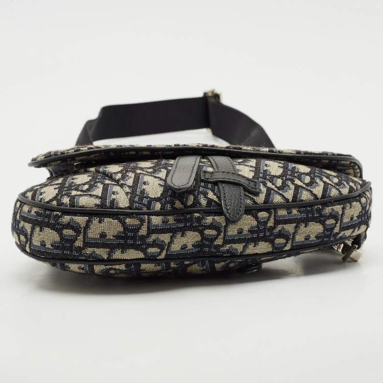 Pre Owned Dior Black/Navy Blue Oblique Canvas and Leather Saddle Crossbody Bag