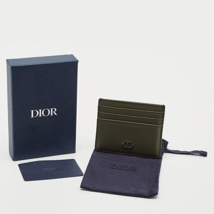 Pre Owned Dior Olive Green Leather CD Icon Card Holder