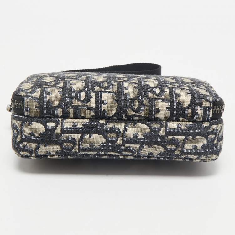 Pre Owned Dior Blue Oblique Canvas Double Zip Pouch
