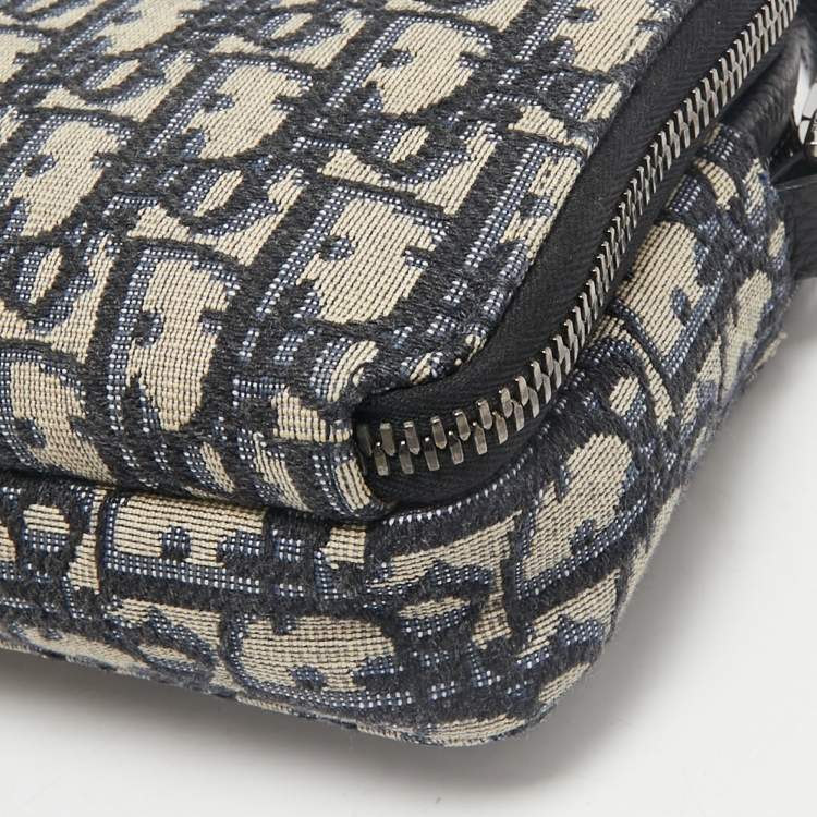 Pre Owned Dior Blue Oblique Canvas Double Zip Pouch