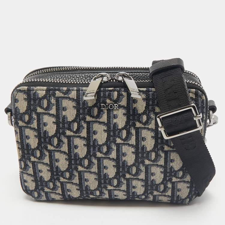Pre Owned Dior Blue Oblique Canvas Double Zip Pouch
