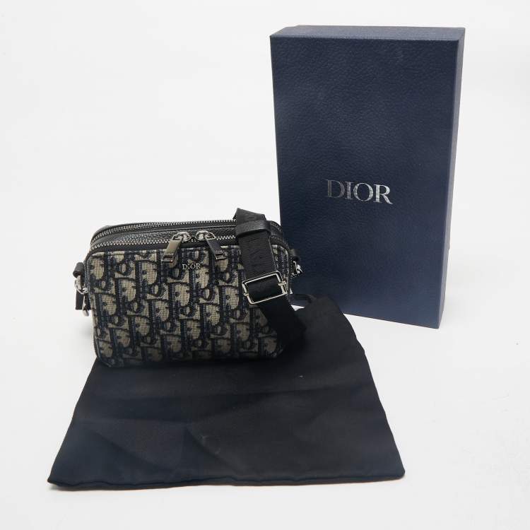 Pre Owned Dior Blue Oblique Canvas Double Zip Pouch