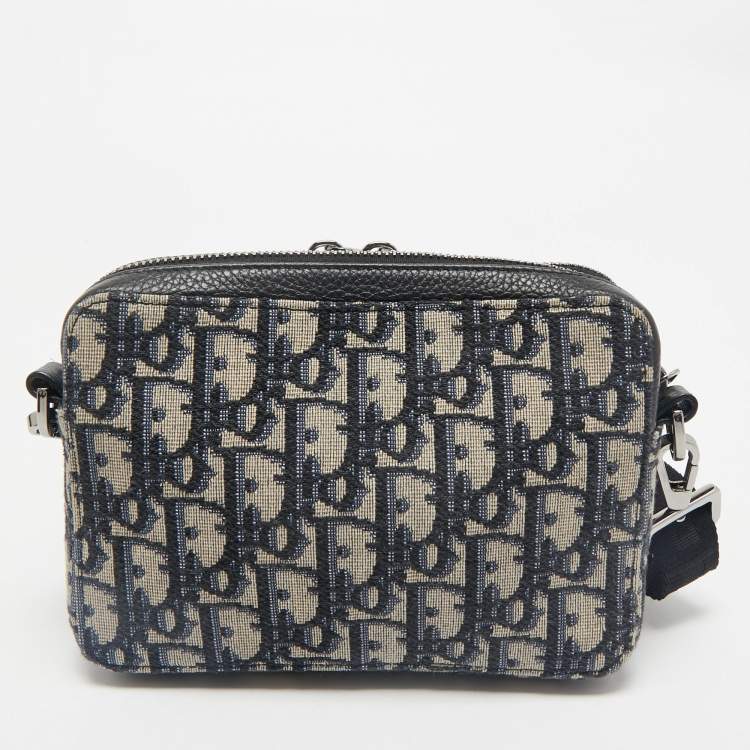 Pre Owned Dior Blue Oblique Canvas Double Zip Pouch