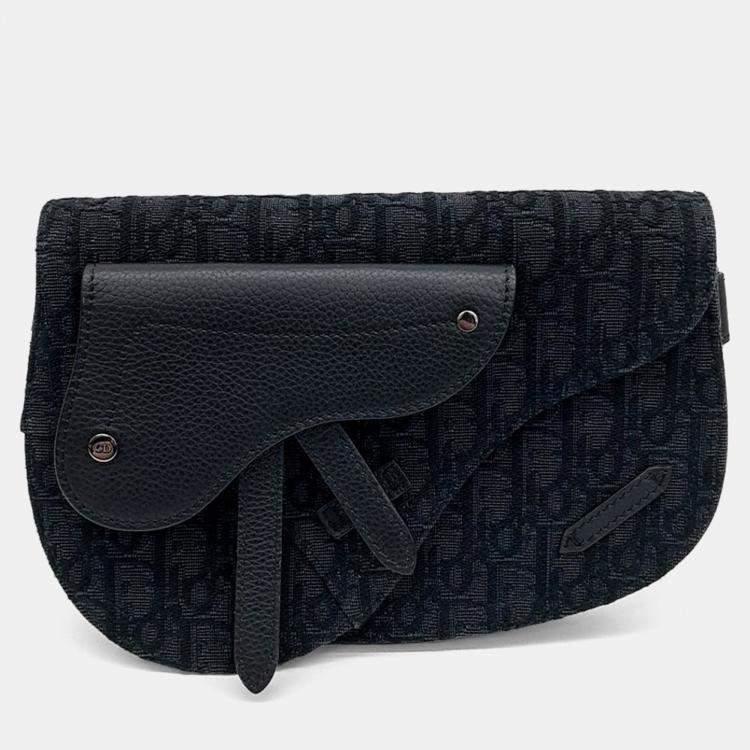 Pre Owned Dior Black Fabric Oblique Saddle Pouch Bag