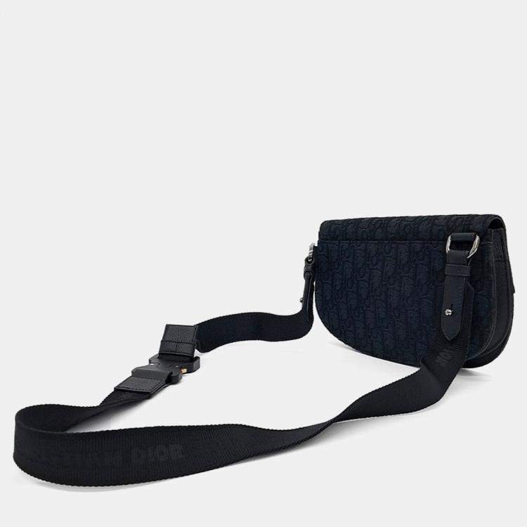 Pre Owned Dior Black Fabric Oblique Saddle Pouch Bag