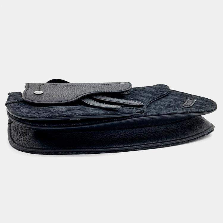Pre Owned Dior Black Fabric Oblique Saddle Pouch Bag