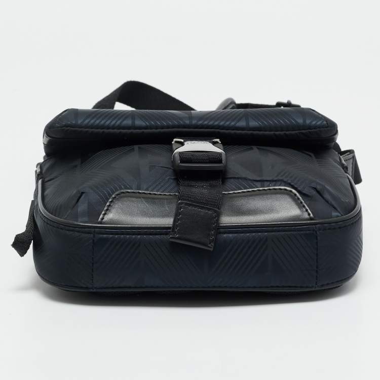 Pre Owned Dior Navy Blue/Black Diamond Print Nylon and Leather Explorer Pouch Bag 