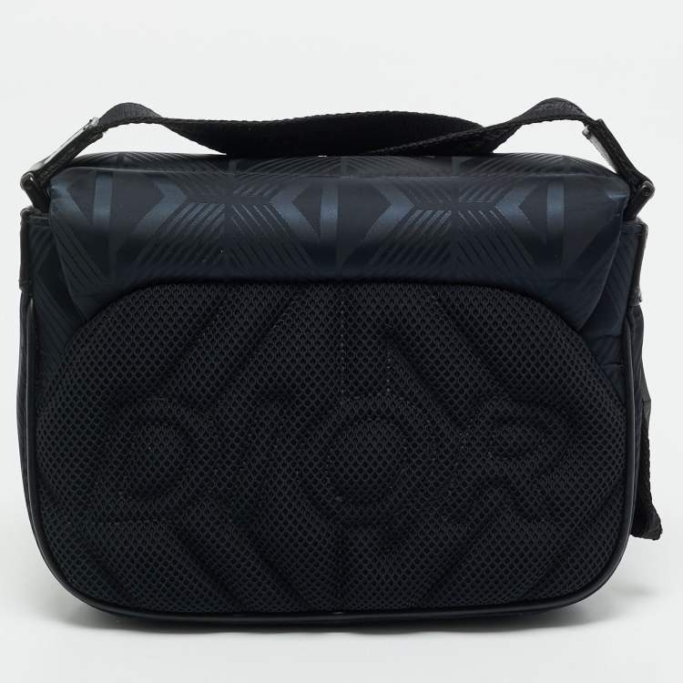 Pre Owned Dior Navy Blue/Black Diamond Print Nylon and Leather Explorer Pouch Bag 