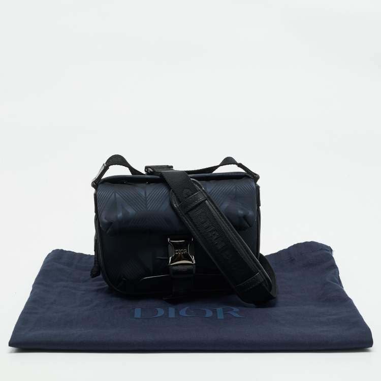 Pre Owned Dior Navy Blue/Black Diamond Print Nylon and Leather Explorer Pouch Bag 