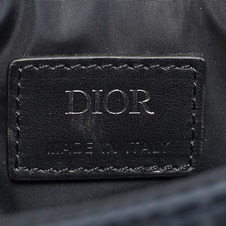 Pre Owned Dior Navy Blue/Black Diamond Print Nylon and Leather Explorer Pouch Bag 