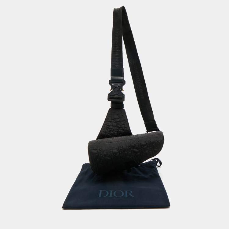 Pre Owned Dior Black Oblique Nylon Saddle Crossbody Bag