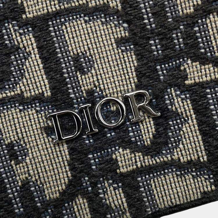 Pre Owned Dior Saddle Navy/Beige Oblique Jacquard Leather Crossbody Bag