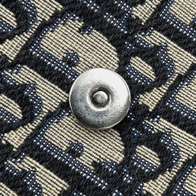 Pre Owned Dior Saddle Navy/Beige Oblique Jacquard Leather Crossbody Bag