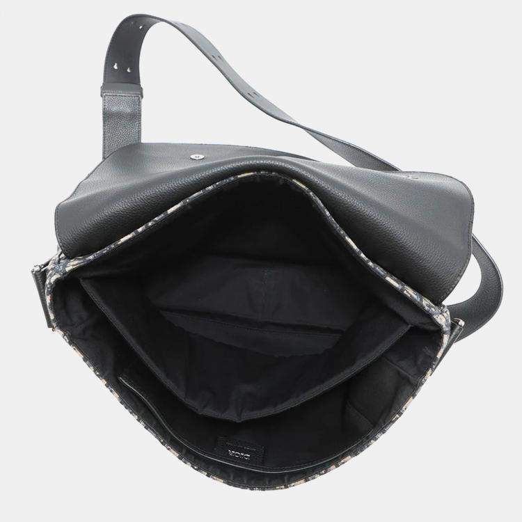 Pre Owned Dior Saddle Navy/Beige Oblique Jacquard Leather Crossbody Bag