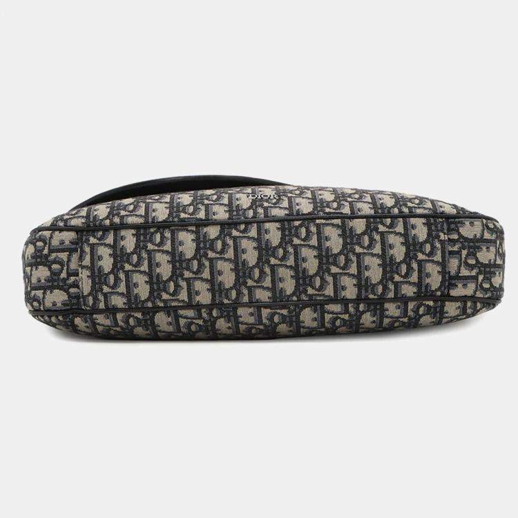 Pre Owned Dior Saddle Navy/Beige Oblique Jacquard Leather Crossbody Bag