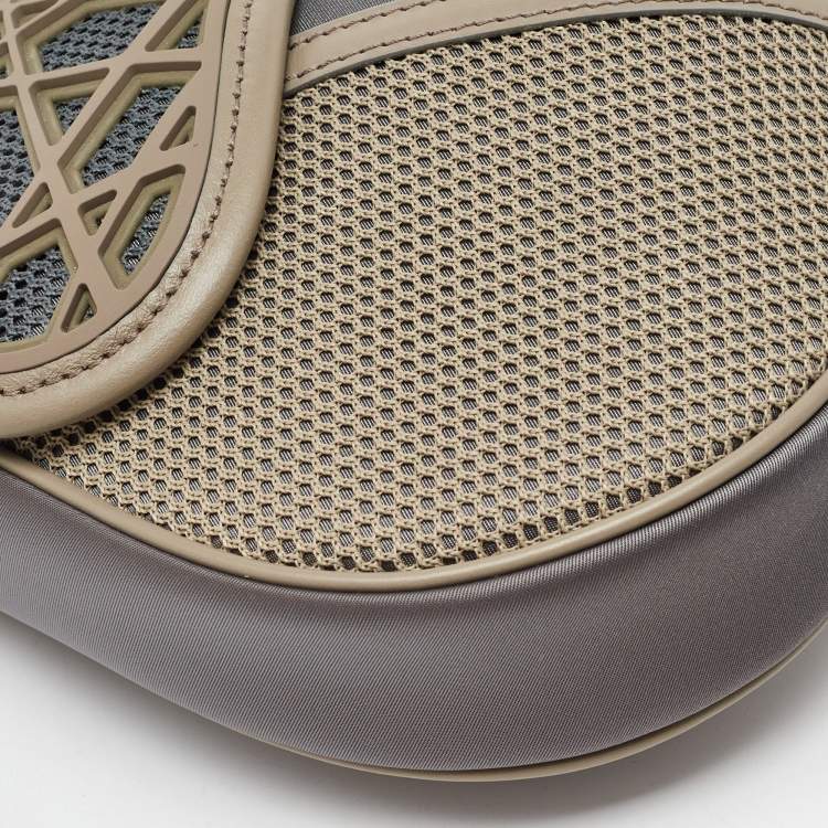 Pre Owned Dior Dark Grey Mesh, Nylon and Cannage Rubber Saddle Crossbody Bag