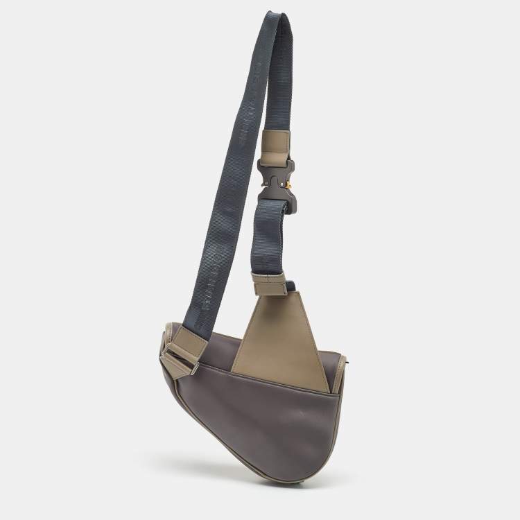 Pre Owned Dior Dark Grey Mesh, Nylon and Cannage Rubber Saddle Crossbody Bag