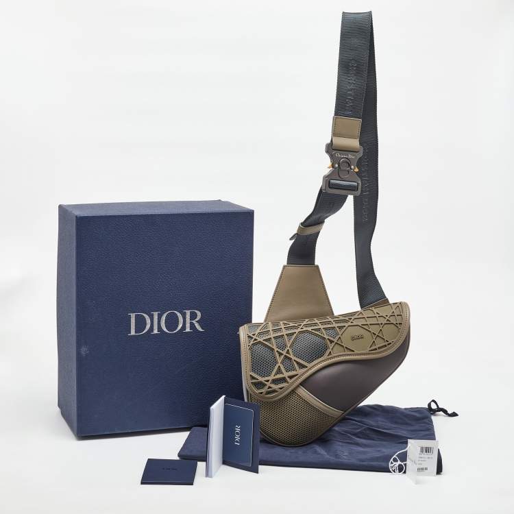 Pre Owned Dior Dark Grey Mesh, Nylon and Cannage Rubber Saddle Crossbody Bag