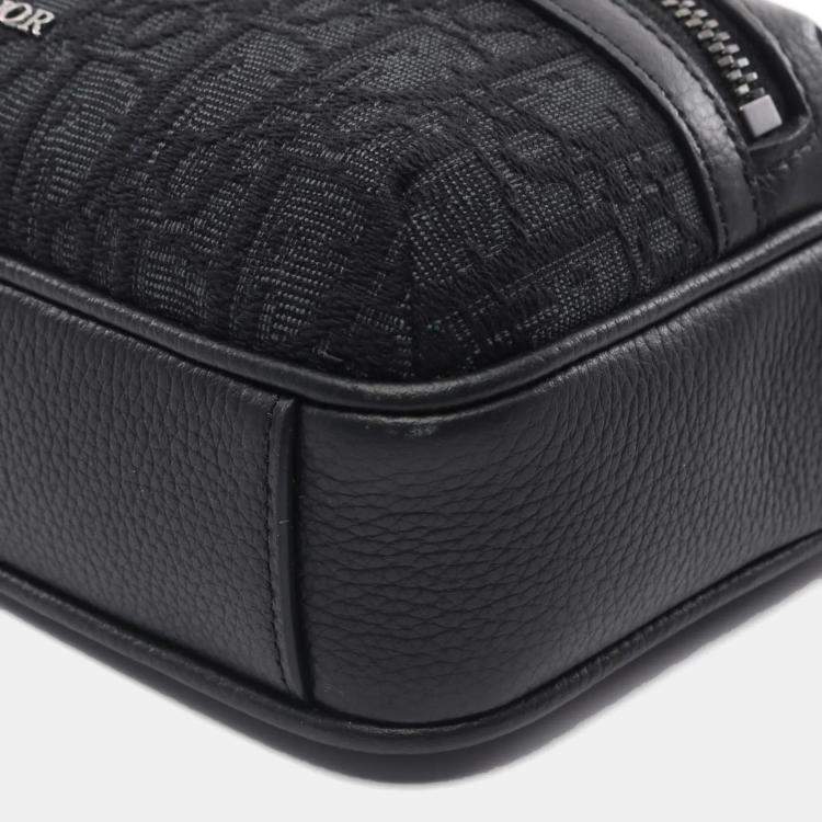 Pre Owned Christian Dior Dior Rider 2.0 Zip Messenger Bag Mini Oblique Jacquard Canvas And Leather Black