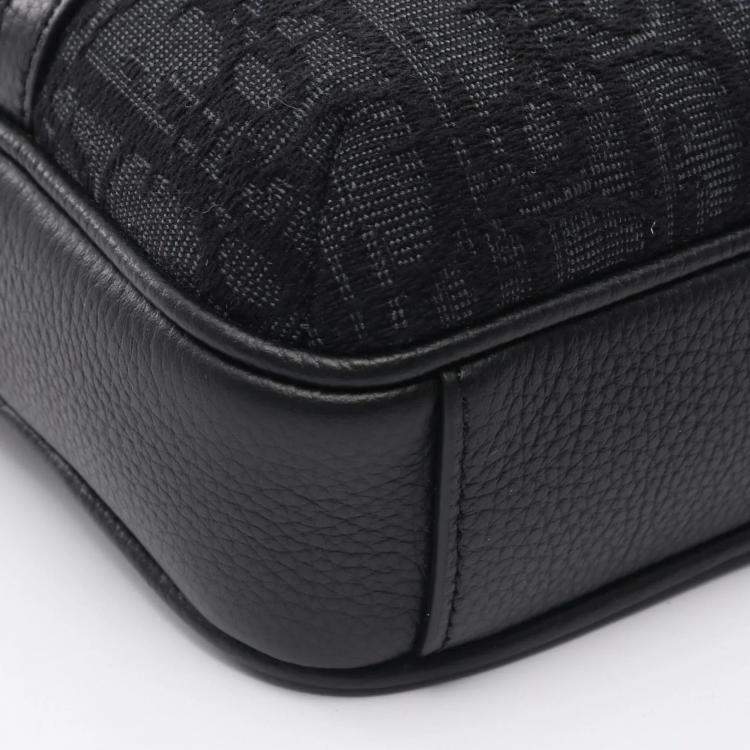 Pre Owned Christian Dior Dior Rider 2.0 Zip Messenger Bag Mini Oblique Jacquard Canvas And Leather Black