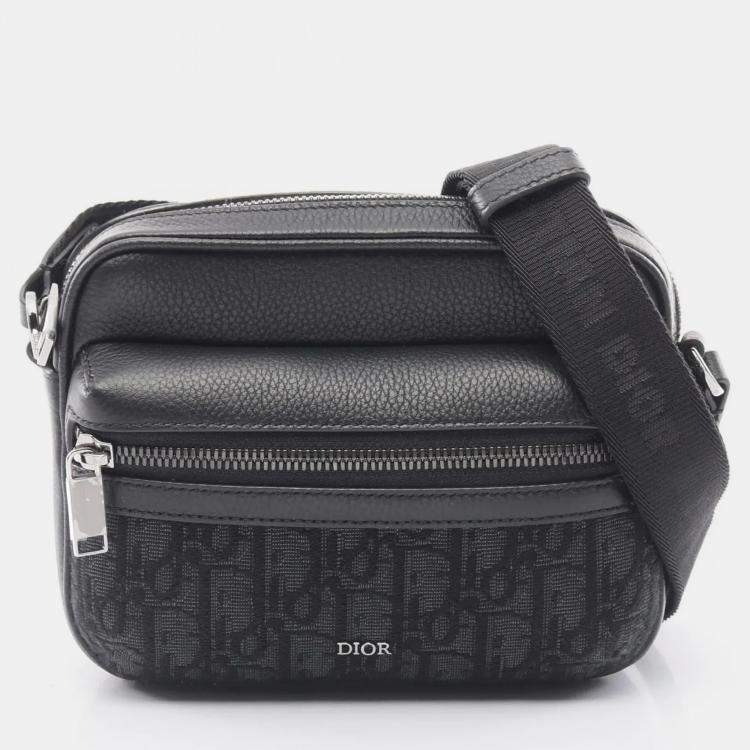 Pre Owned Christian Dior Dior Rider 2.0 Zip Messenger Bag Mini Oblique Jacquard Canvas And Leather Black