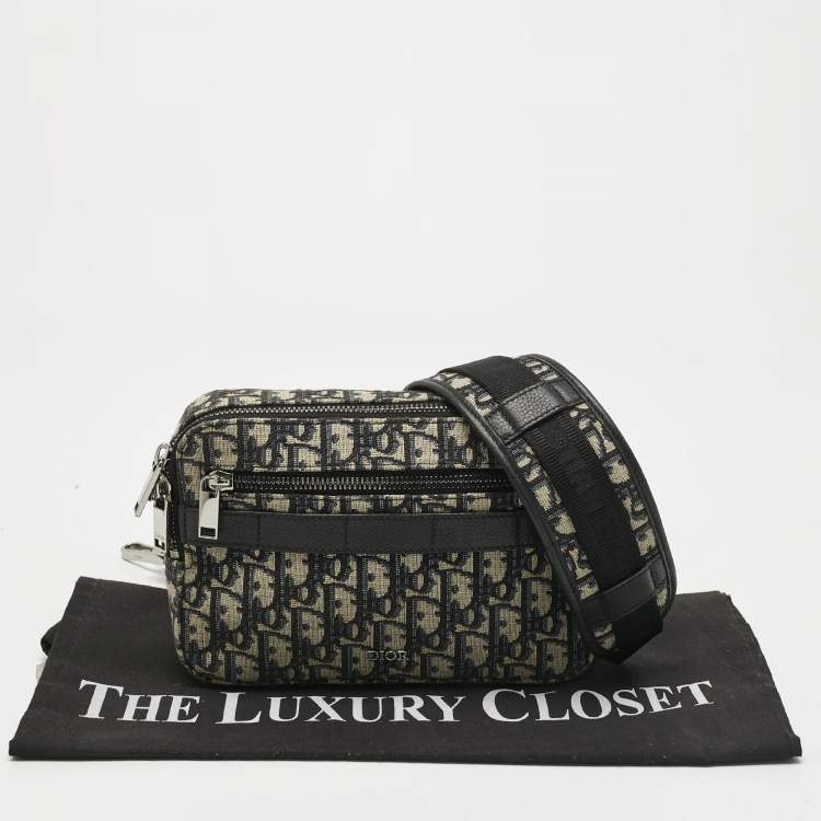 Pre Owned Dior Navy Blue Oblique Canvas Safari Bag