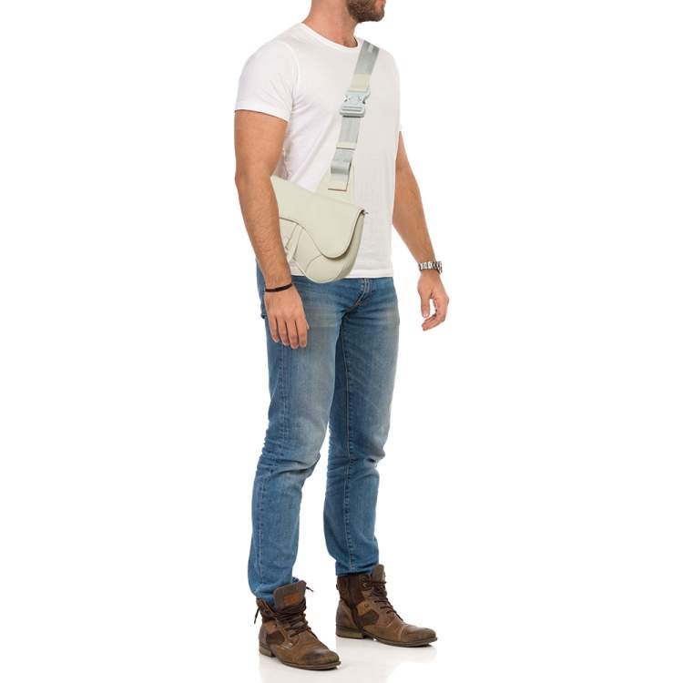 Pre Owned Dior Off White Leather Saddle Crossbody Bag