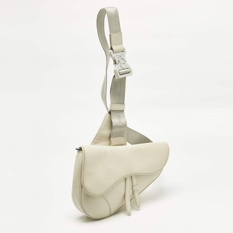 Pre Owned Dior Off White Leather Saddle Crossbody Bag