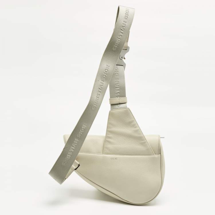 Pre Owned Dior Off White Leather Saddle Crossbody Bag