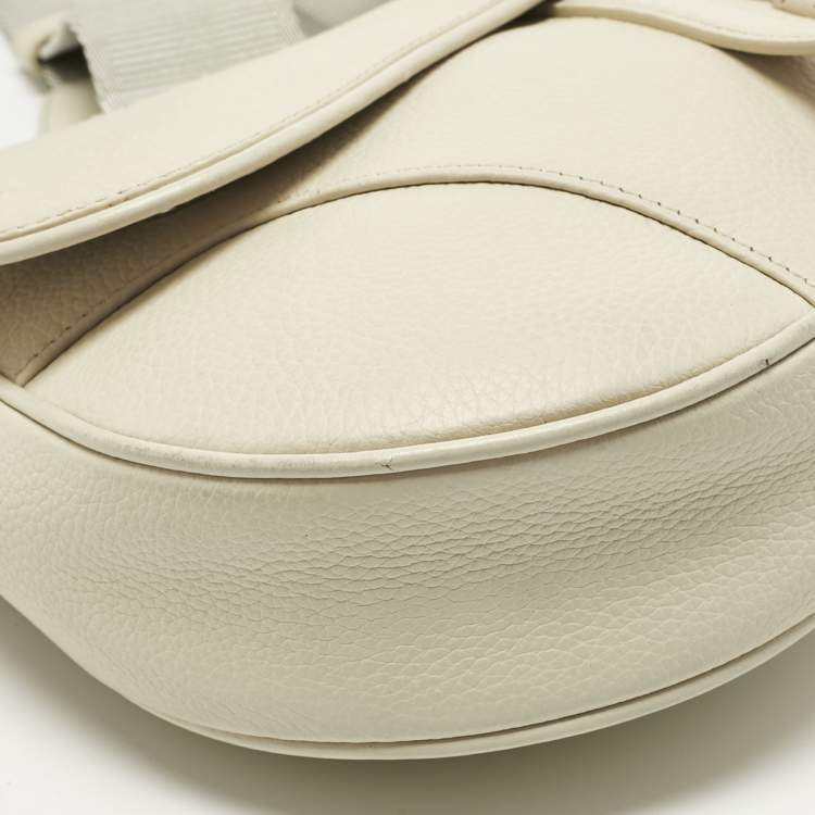 Pre Owned Dior Off White Leather Saddle Crossbody Bag