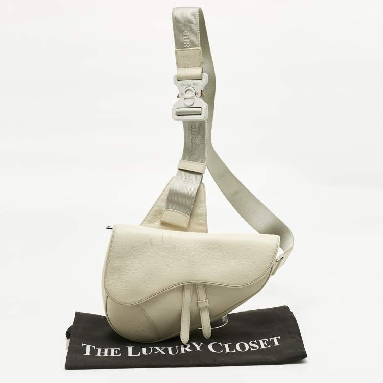 Pre Owned Dior Off White Leather Saddle Crossbody Bag