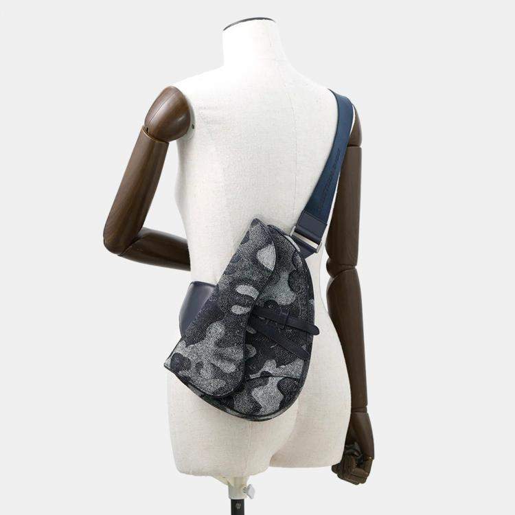 Pre Owned Dior Camouflage Saddle Crossbody Bag Navy Canvas