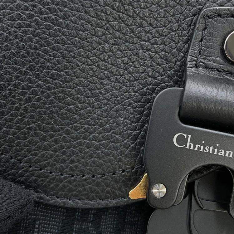 Pre Owned Dior Oblique Saddle Shoulder Black Canvas Calf Leather Size Mini