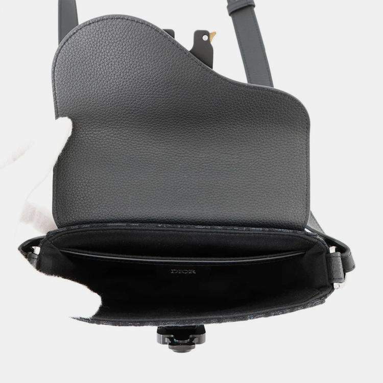 Pre Owned Dior Oblique Saddle Shoulder Black Canvas Calf Leather Size Mini