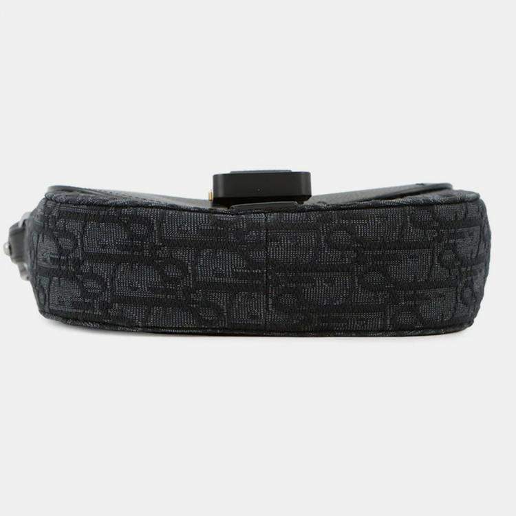 Pre Owned Dior Oblique Saddle Shoulder Black Canvas Calf Leather Size Mini