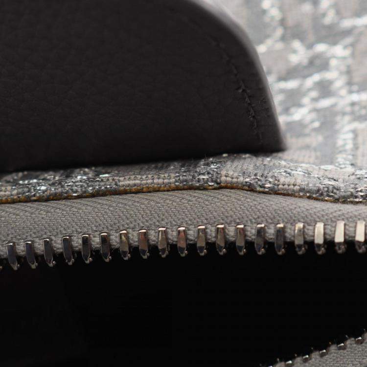 Pre Owned Christian Dior Dior Lingot26 Lango Oblique Gray/Silver Canvas Leather Handbag 