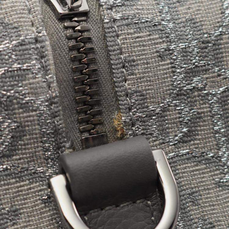 Pre Owned Christian Dior Dior Lingot26 Lango Oblique Gray/Silver Canvas Leather Handbag 